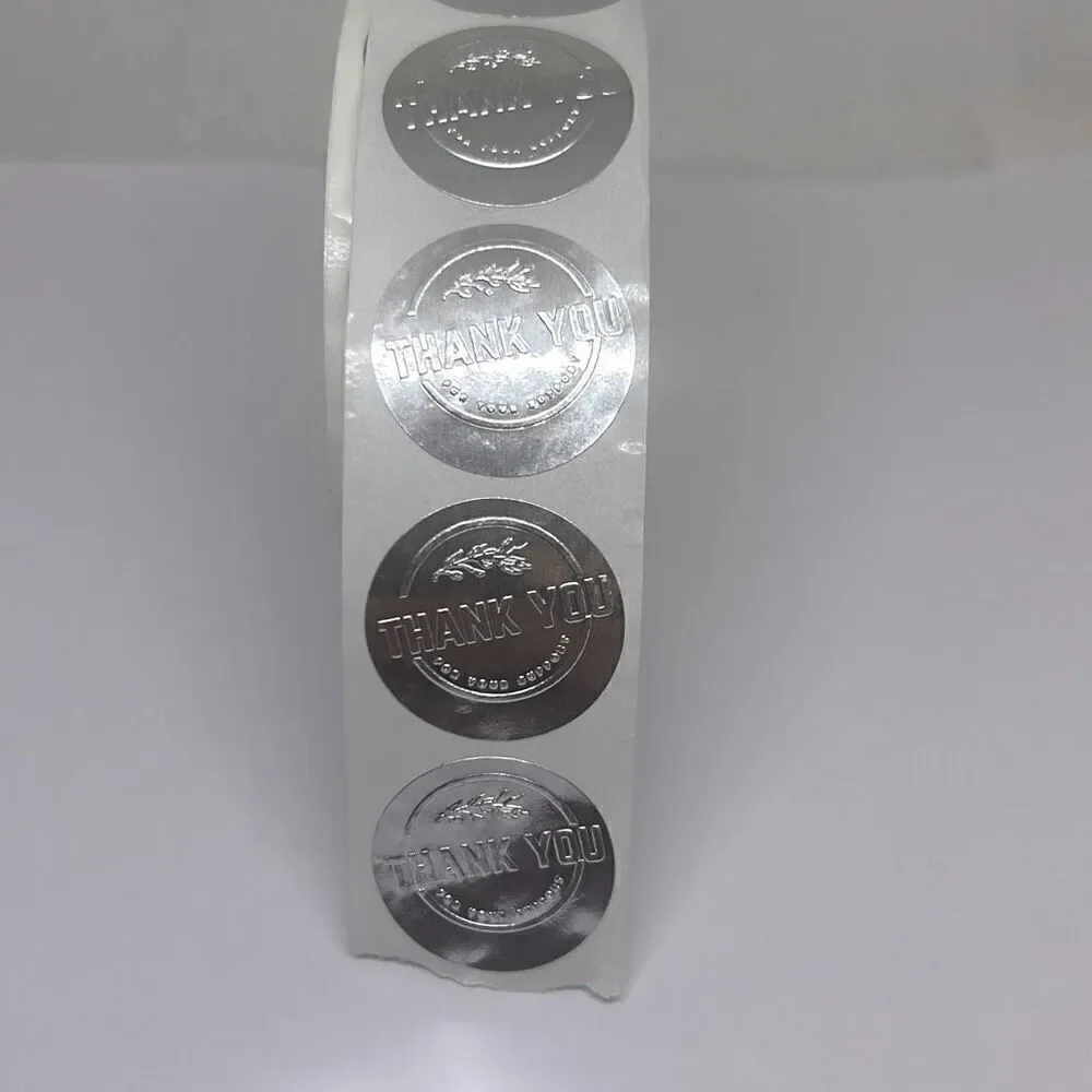 500 Pieces/roll 2.5CM Thank You For Ordering Sticker Gift Silver Label Stickers